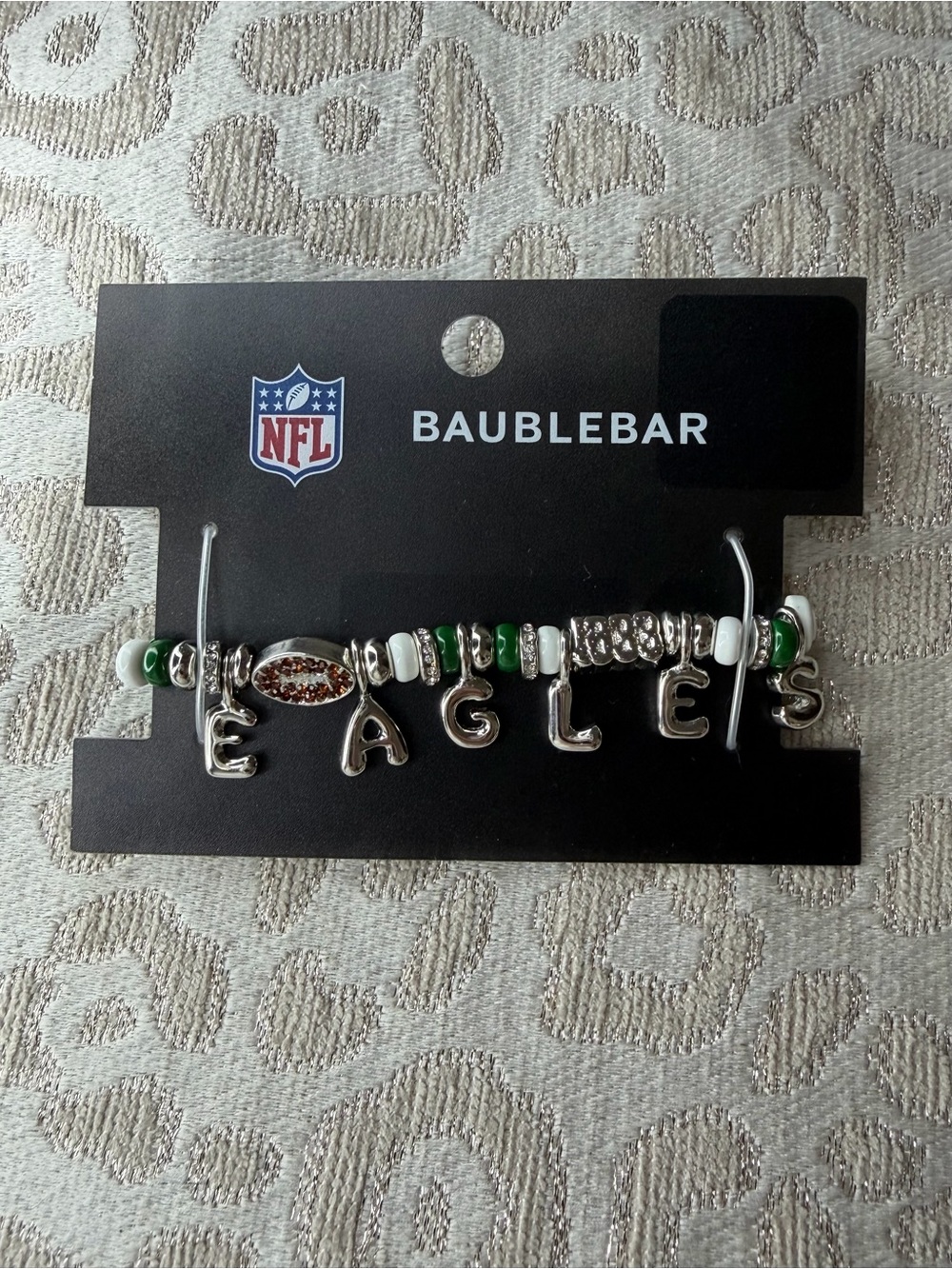 NWT BaubleBar Philadelphia Eagles Green and Silver Beaded Bracelet